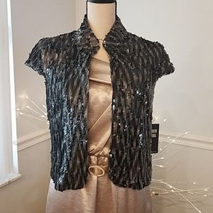 NWT Sharon Young Sequined Cape Sleeve Jacket, Size S